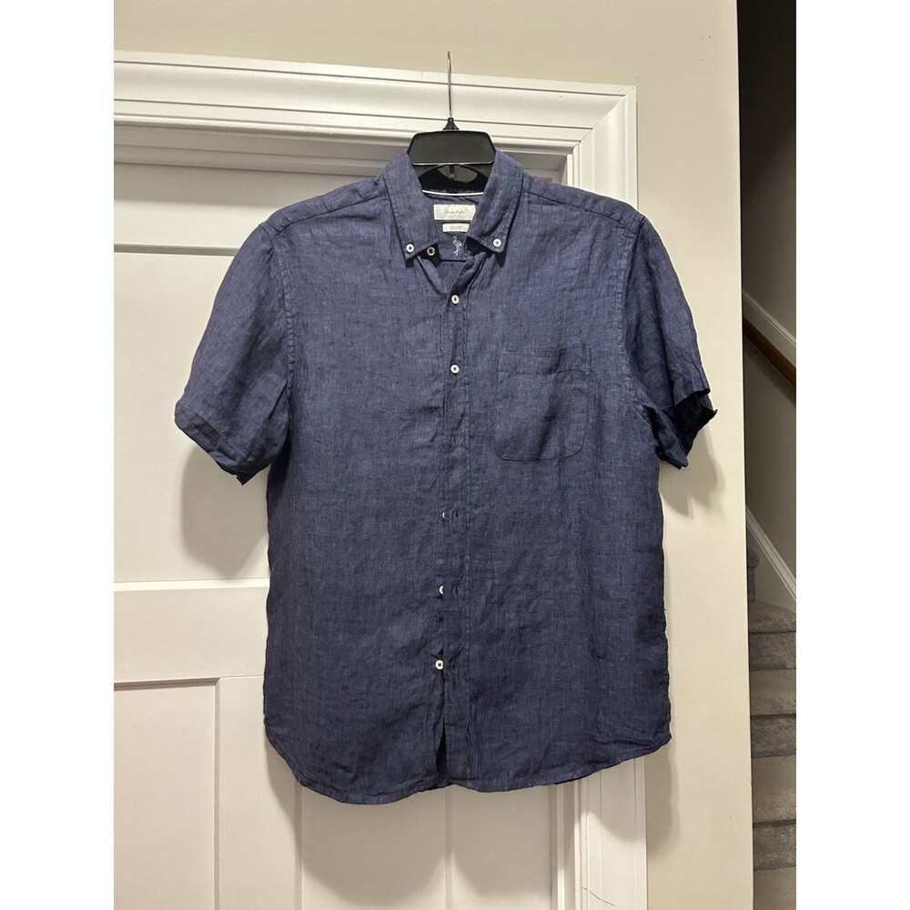 Porter & Ash Men’s Button Down Shirt Size XL Short Sleeve 100% Irish Linen Blue